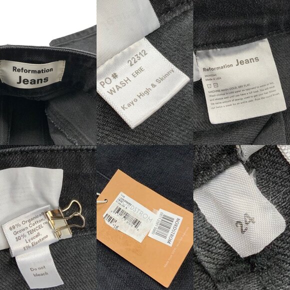 Reformation Kayo Jeans 24 Erie Charcoal Wash Denim High Rise Skinny Belted - Picture 4 of 11